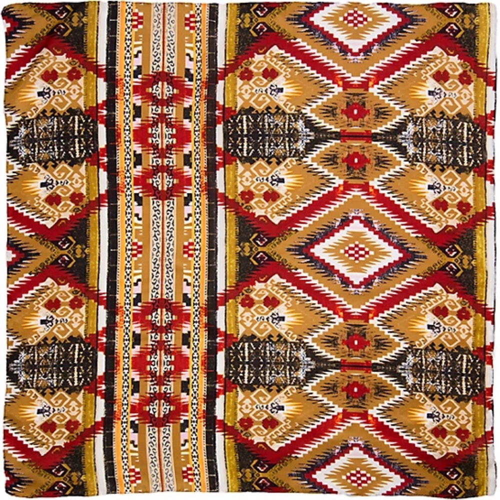 Wyoming Traders Wild Rag Aztec Print Olive / Green 100% Silk Scarf - 34.5"
